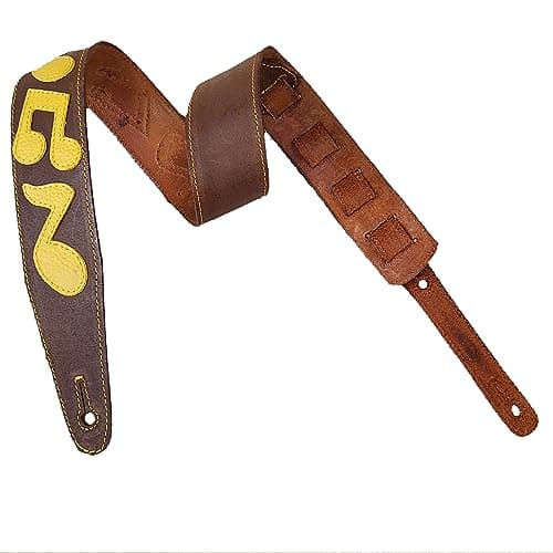 antigo Leather Guitar Strap | Leather Guitar Belt | for Acoustic/Electric/Bass/Folk/Mandolin 2 Inch Wide HAND MADE | Antique Look Finish | Size Adjustable | ANTIQUE BROWN G-003 3