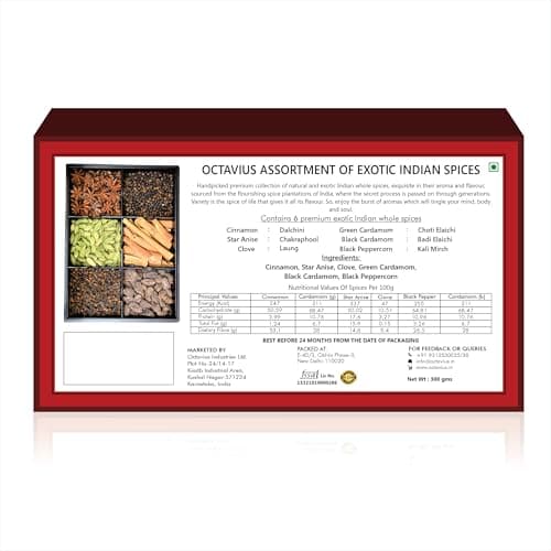 Octavius Indian Spice Collection- 300 Gm | Assorted 6 Whole Spices Wooden Gift Box | Wooden Spice Box | Wooden Masala Box | Corporate Gifts 3