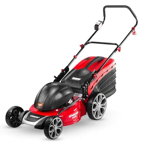 Sharpex 1800W Electric Lawn Mower 18 Inch Blade | Made in India | 70L Grass Catcher | 8 Cutting Heights (30–80mm) | Tools Kit Included | Suitable for 2,500–10,000 sq.ft | Single Phase 2.5HP Motor, Red