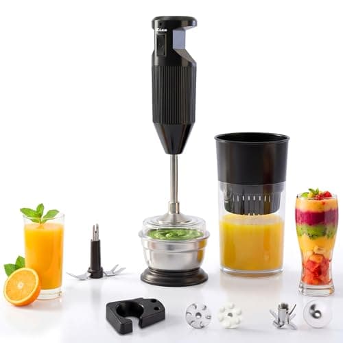 Rico Heavy Duty Portable Hand Blender For Kitchen | 2 Years Replacement Warranty | 5 Blades for Making Juice, Chutney, Smoothie, Whipping & Chopper for Easy Cutting | Non Seed Crushing Juicer Blade