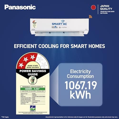 Panasonic 2.0 Ton 3 Star, New star rated, Hot & Cold Wi-Fi Inverter Smart Split AC (Matter/MirAIe, AI, -10~55°C Oper., Copper Condenser, 8in1 Convertible, 4-Way, PM 0.1 Filter, CS/CU-EZ24CKYFM,White) 2