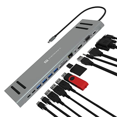 Portronics Mport 13C Thunderbolt 3.0 USB C Hub/Docking Station (13-in-1), Type C Docking Station with 4K HDMI, 3 x Type C, 4 x USB 3.0, Ethernet, VGA, SD/microSD Cards for Laptop, MacBook, PC