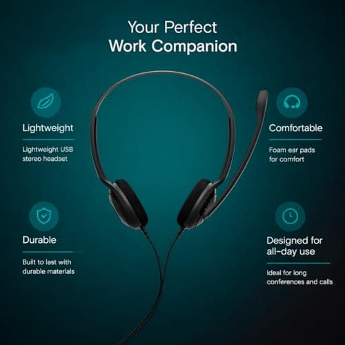 EPOS PC 8 USB A On-Ear Stereo Wired Headset with Microphone, Wired Headphones, Inline Volume Control, Mute Function, Noise-Canceling Microphone, for Laptop, PC, Mac - Online Calls, Teaching 4