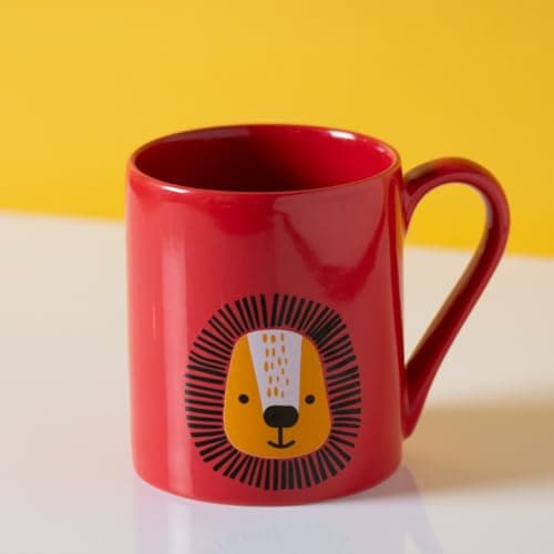 Clay Craft Fine Ceramic Pebble Series Coffee Mug 350ml Red – Lion Print, Stylish Tea & Coffee Cup, Microwave & Dishwasher Safe, for Home, Office, Café, Gifting, Daily Use, Hot Chocolate, Milk, Tea