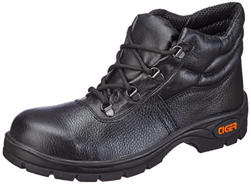 Tiger Men Black High Ankle Leopard Steel Toe Safety Shoes, 9 Uk
