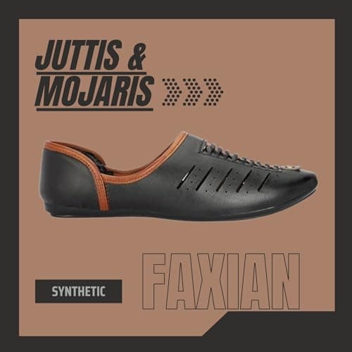 FAXIAN Men's Black Synthetic Slip_On Comfortable/Attractive & Ethnic Nagra Juttis & Mojaris 07 (UK/India)(2005) 2