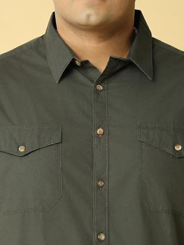 Thomas Scott Mens | Full Sleeve | Solid | Double Pockets | Regular Fit | Plus Size | 100% Cotton | Spread Collar | Casual | Shirts (Olive_5XL) 5