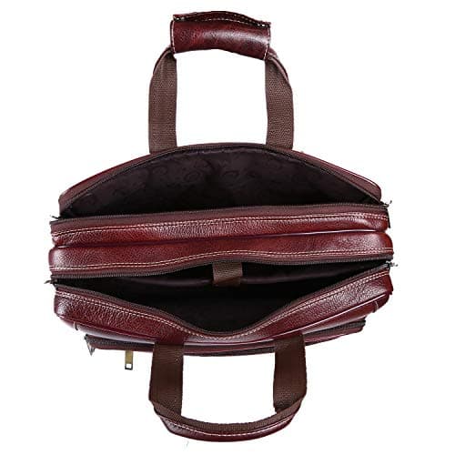 INDIA LEATHER laptop bag| Stylish Leather Laptop bag (16 inch) | Carry Handles with Adjustable Strap| Padded Laptop for men |Office Bag, Briefcase (Brown) 5