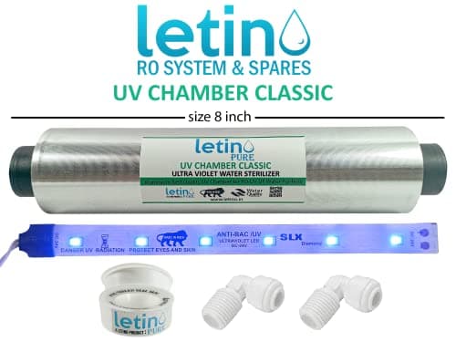 Letino UV Set with Clamps, UV Chamber, 1Pc UV LED Light (Strip) 24V DC, 2 Pieces Elbow, Teflon Tape and 2 Clamps for All Ro Water RO Purifiers 2