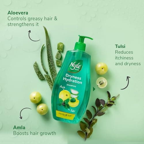 Nyle Naturals Dryness Hydration Shampoo, with Tulsi, Amla and Aloe Vera, Gentle & Soft Shampoo, pH Balanced and Paraben Free, For Men & Women, 800ml 3