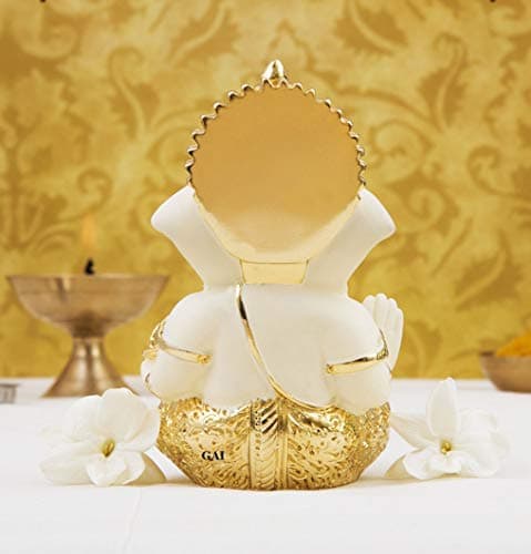 Gold Art India Ceramic Ganesh Idol for Car Dashboard Ganesha Murti Ganpati Idol for Home Decor Puja Lord Ganesh Statue Gift for Office Desk Puja Room Figurine 3.5 x 2 inch,1 Idol 3