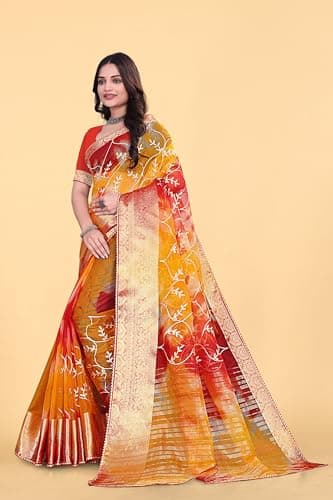 Women Saree Stylish Ethnic Style Traditional Festive Occasion Elegant Appearance Red 2