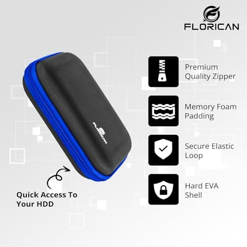 FLORICAN External Hard Drive Case Shell 2.5-Inch Hard Drive Portable Storage Organizer Bag for Earphone USB Cable Mobile Charger Hard Disk - Double Padded WD Seagate Sony Dell Toshiba 3