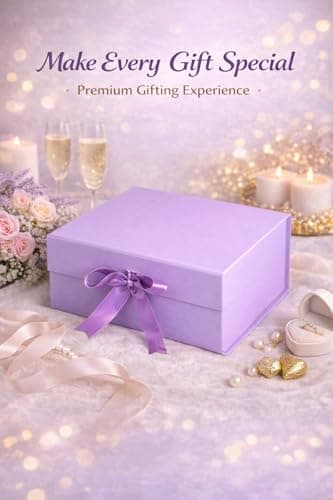 1 Piece Purple Magnetic Gift Box with Ribbon for Birthday & Wedding Hamper, Collapsible Premium Gift Box for Return Gifts & Packaging (25 x 20 x 10 cm) (PURPLE) 2