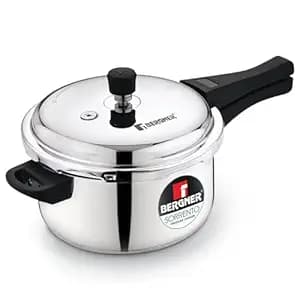 Bergner Sorrento Stainless Steel 5 Litres Outer Lid Pressure Cooker, Pressure Cooker with Heavy Bottom, Easy Open and Close Lid, Healthy Cooking, Easy to Clean - Induction Bottom and Gas Stove Ready