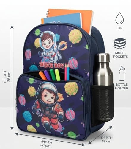 RBRN Kids Backpack 15L Cartoon Printed School Bag for Boys & Girls | Waterproof Lightweight Cute Travel Bag for School, Picnic, Tuition & Daily Use (Dark Blue) 2