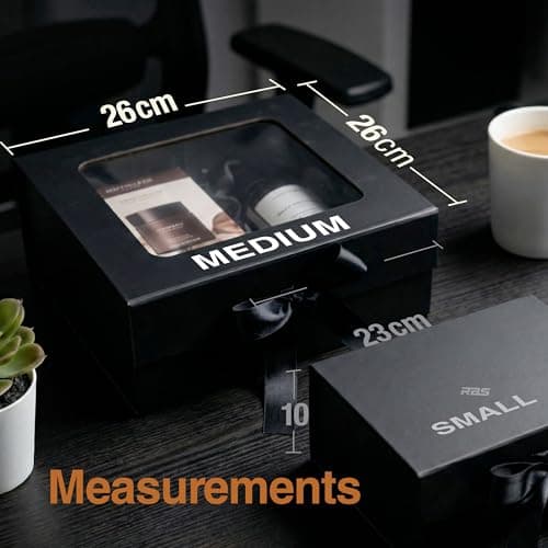 RBS®-MEDIUM Black Gift Box Empty (26 X 26 X 10 cm) Gift Box for Packaging (1 Pack) Box for Gift Packing Multipurpose Hampers Boxes Hold to 8 Kg Occasion Rigid Boxes for Packing (Black Box with Window) 2
