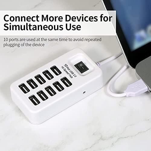 XIKKART 10-Port USB 2.0 Hub for PC Laptop Mobile | High-Speed Multi USB Adapter | Fast File Transfer 480Mbps | Plug & Play | Charging Hub | Portable Desktop USB Splitter | Windows Mac Compatible 5