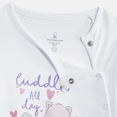 Mothercare Girls Cuddle Bunny Printed Full Sleeve All-In-One Romper | Soft Baby Sleepsuit Bodysuit Jumpsuit | Purple/White Infant Outfit | Pack of 2 (Pack of 2) 5