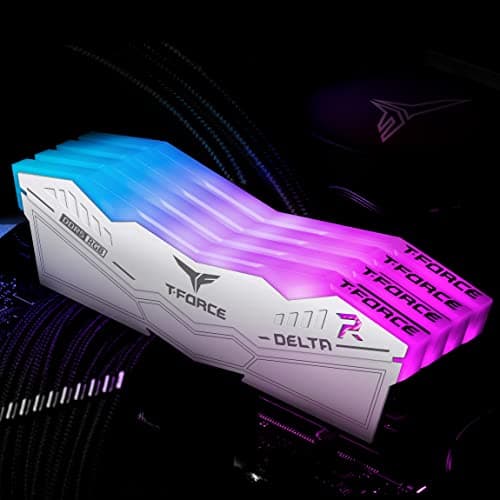 TeamGroup T-Force Delta RGB 2x16GB 6400MHz (6400MT/s) CL40 White 32GB DDR5 RAM Kit, Desktop Gaming Memory, Metal Heatsink, ARGB Sync, ECC, XMP 3.0/EXPO, For Intel/AMD CPU, High Performance Low Latency 2