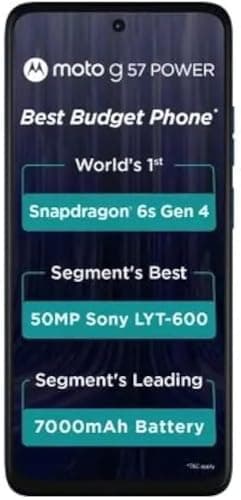 Motorola G57 Power 5G (Corsair, 8GB RAM, 128GB Storage) | Snapdragon 6s Gen 4 Processor | 6.72" FHD+ Display | 50MP LYT-600 + 8MP Ultrawide | 8MP Selfie Camera | 7000mAh Battery, 33W TurboPower | IP64 5