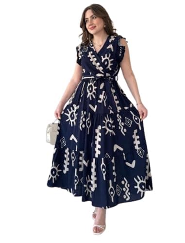 Modestouze Attires Dress for Women Western Maxi Style, Indo Western Dresses, One Piece Long Gown, A Line Flared Pattern, Ethnic Look Outfit for Women Navy Blue
