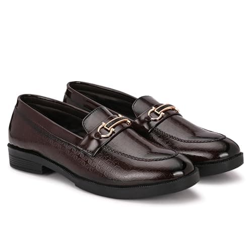 Men's Patent Leather Shiny Loafers | Shining Shoes for Wedding, Party and Festivals | Flexible TPR Sole and Comfortable Cushioned Insole | Stylish Shoes for Jeans, Kurta Pajama, Sherwani Brown 3