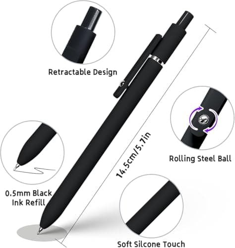 Fennec Mart 6 PCS Retractable Gel Pens Set, Quick Dry Black Ink 0.5mm Fine Point Pens, Smooth Writing Rollerball Gel Ink Pens with Soft Touch Grip for School, Office & Home Use (Black White Grey) 3