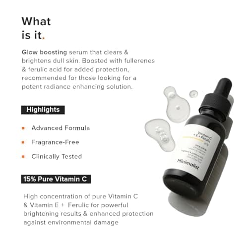 Minimalist 16% Vitamin C Face Serum – Brightening & Glow-Boosting Formula with Vitamin E, Ferulic Acid & Fullerenes, Antioxidant Boost for Radiant Skin (20 ml) 2