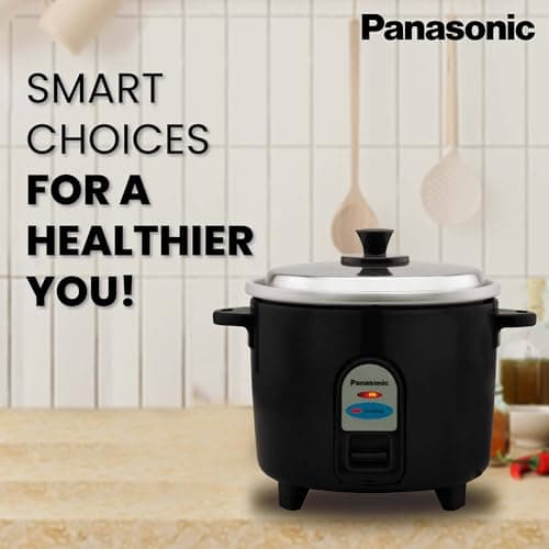 Panasonic SR-WA10(E) 450W Automatic Electric Rice Cooker 1 Litre with Auto Switch Off| SS Lid |Anodized Aluminium Pan|Cooks 600 Grams Raw Rice|Energy Efficient Cooking | Black 2