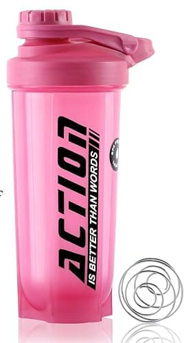 Zyro Action Gym Shaker Bottle 750ml – Leakproof Protein Shaker for Gym & Workout, BPA-Free Plastic Sipper Bottle with Mixer Ball for Men, Women & Kids (Pink, Pack of 1)