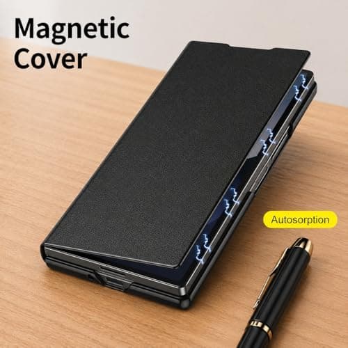 EGOTUDE for Samsung Galaxy Z Fold 7 Case Premium Leather Magnetic Flip Cover with Kick Stand (Black) 3