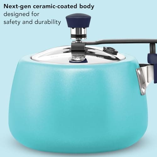 Hawkins Cerenity 3L Pressure Cooker | Ceramic Coated Body | Contura Shaped | Induction & Gas Compatible | Cook Rice, Dal & Curries | ISI Certified | 5 Year Guarantee | Sea-Salt Aqua (ICU30) 2