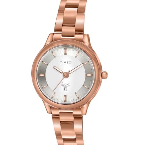 TIMEX Analog Watch for Couple with Silver-Tone Round Dial & Rose Gold Stainless Steel Bracelet Band Water Resistant Pair's Wrist Watches - TW00ZP008 5