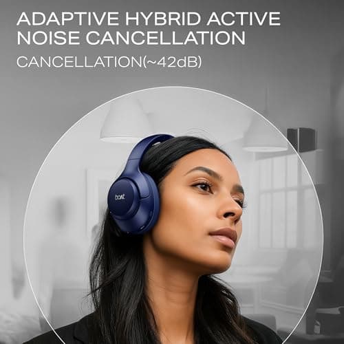 Boat Rockerz 551 ANC Pro,42Db Hybrid Adaptive,App Support,72Hrs Battery,40Mm Titanium Drivers,Enx Tech,Foldable Cups Bluetooth Over Ear Headphone,Wireless Headphone with Mic (Bold Blue) 3