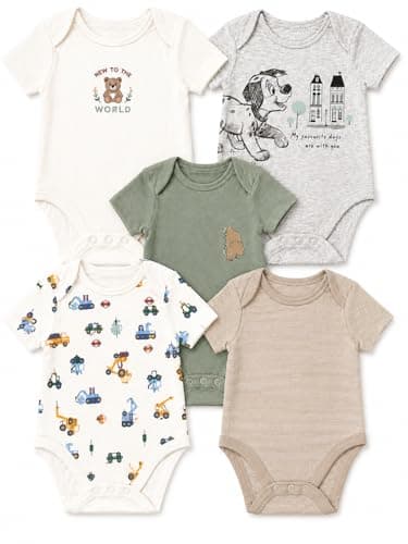 TuddyBuddy 100% Cotton Multi Color Romper/Bodysuit for Baby Boy & Baby Girl - Pack of 5 Bodysuits (Pack of 5 - Blues & Greys - Half Sleeves, 18-24 Months)