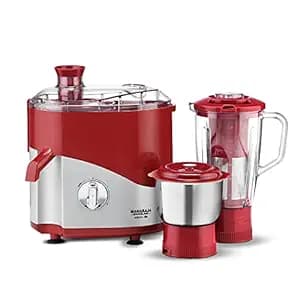 Maharaja Whiteline Odacio Dlx Juicer Mixer Grinder, 550 Watts, 2 Jars, Cherry Red