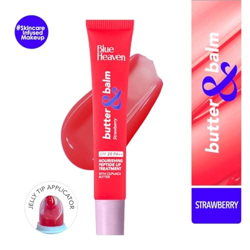 Blue Heaven Butter & Balm (15 Gm) Peptide based Tinted Lip Balm with SPF 20 PA++| Infused with Cupuacu Butter | Smoothing & Moisturizing | UVA/UVB Rays Protection | Strawberry 2