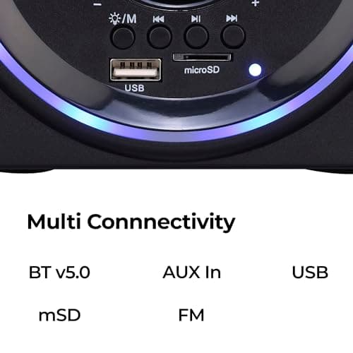 ZEBRONICS Pluto 2-2.1 Channel Desktop Speaker with 15 watts Output, Bluetooth 5.0, USB, mSD, FM, 3.5mm Jack Line Input, Inbuilt Volume Control, USB Powered, RGB Lights 5