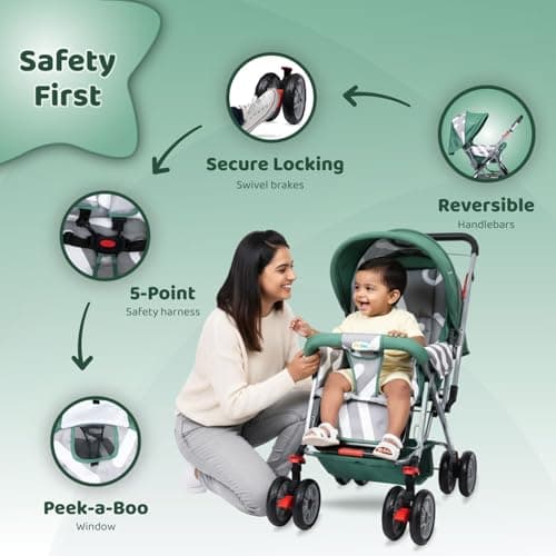 1st Step Yoyo Baby Stroller with 5 Point Safety Harness and Reversible Handlebar Stroller for Baby|Kids|Infants|New Born|Boys|Girls of 0 to 3 Years (Green) 2