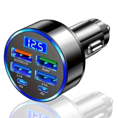 Car USB 6 in 1 Super Fast 30 Minute Car Charger for iPhone, Ipad, Samsung Super Fast Charging Multi Charge 3X Times Faster Roxley Device
