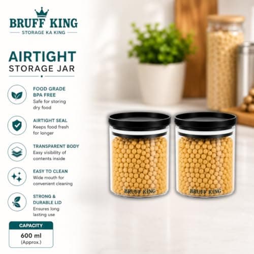 Round Airtight Storage Container 600 ml, Plastic Transparent Kitchen Jar, Leak Proof Silicone Seal Lid, Pantry Organizer For Cereals, Pulses, Rice, Dry Fruits, Cookies, Snacks, Grocery Storage 3
