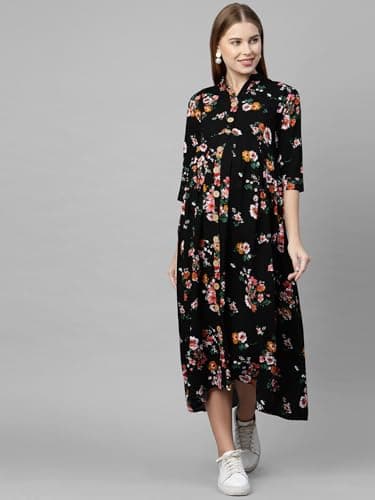 MomToBe Women's Rayon Maternity Dress & Western Dress with Zippers for Nursing Pre and Post Pregnancy (Ink Black ; XXX-Large) 2