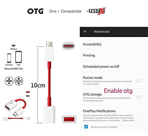 FASTX OG USB Type-C OTG Adapter Cable Connector Cord pendrive Compatible with All C Type Supported Mobile Smartphone and Other One Device Plus 6T,6,5T,5,3T,3,2, (White & Red) 4