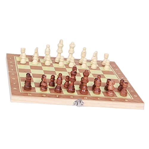 UJEAVETTE 3 in 1 Folding Wood Chess Set Handcrafted Board with 1 Pack Extra Pieces 4