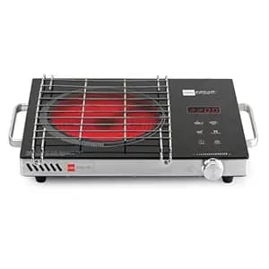 CELLO Blazing 800+ Infrared Cooktop Stove 2200W Black | Crystal Glass Top Plate, Digital Display & Sensor Touch Controls, 4 Preset Menu | with Grill Stand For Frying Boiling Grilling | 1 Year Warranty