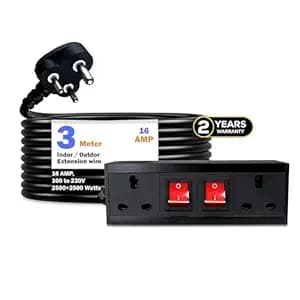 MX 16 Amp Extension Cord Electric Board with 3 Meter Heavy Duty Wire | 250V Power Extension Board | 16A/20A Socket with Dual Switch | High Load Extension Board for Home and Office