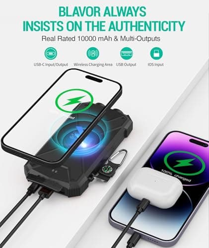 BLAVOR Solar Charger Power Bank 10,000mAh, Portable Wireless Charger, 20W Fast Charging External Battery Pack with USB C for Cell Phones, Solar Panel Charger with Dual Flashlight for Camping 5