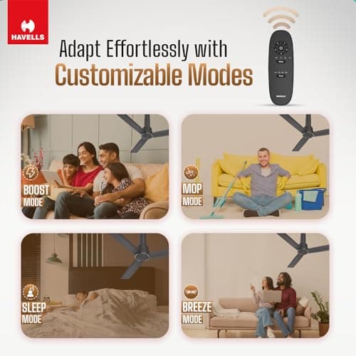 Havells 1200mm Elio BLDC Ceiling Fan | Remote Controlled, High Air Delivery Fan | 5 Star Rated, Upto 60% Energy Saving, 2+1* Year Warranty | (Pack of 1, Smoke Brown) 4