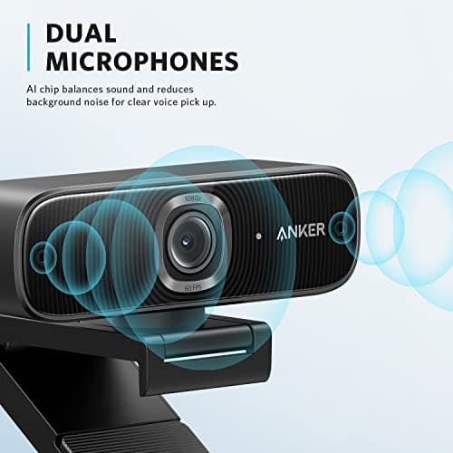 Anker PowerConf C300 Smart Full HD, AI-Powered Framing & Autofocus, 1080p Webcam with Noise-Cancelling Microphones, Adjustable FoV, HDR, 60 FPS, Low-Light Correction, Zoom Certified 3
